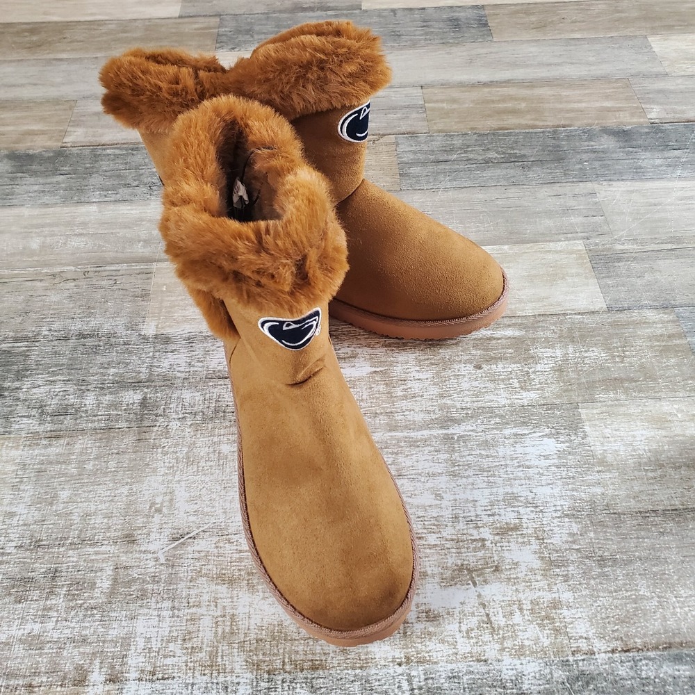 Foco Penn State Nittany Lions Womens Winter Boot Sz 10 Brown Faux Fur Ankle